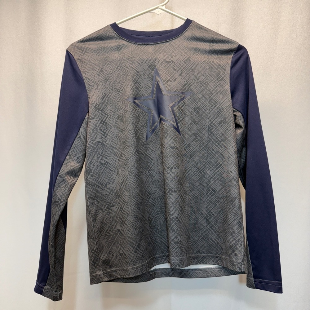 Dallas Cowboys Performance Shirt Kids Youth Medium 12-14 Navy Gray Long Sleeve‎